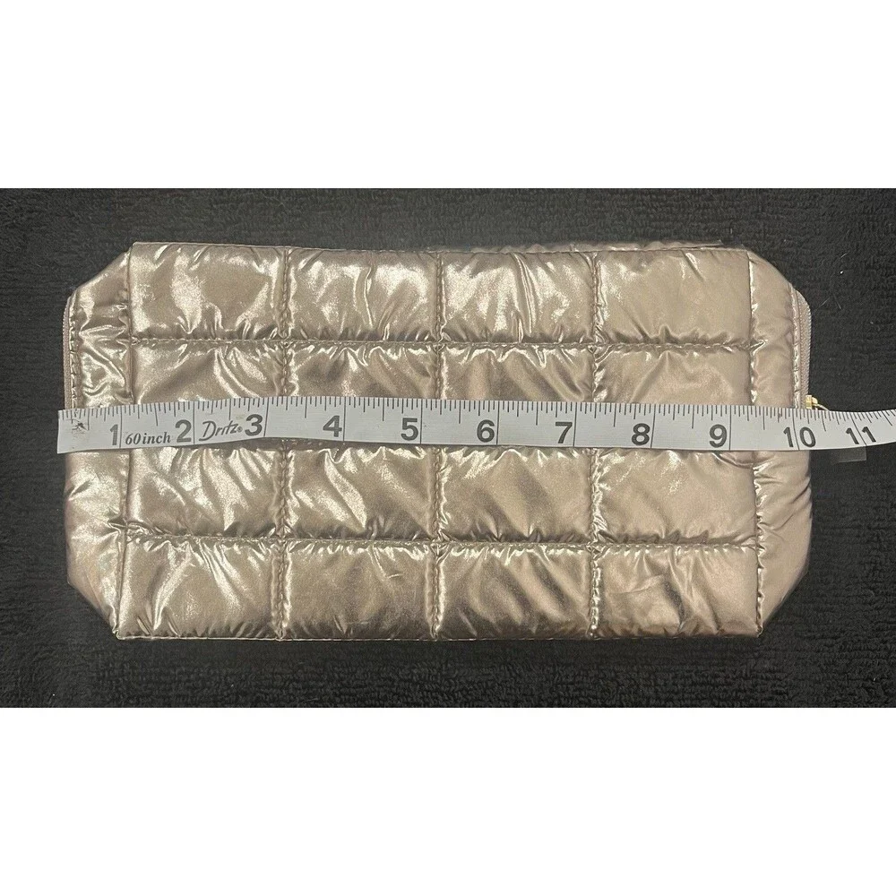 Sephora Quilted Metallic Bronze Makeup Cosmetic Travel Bag Zip Organizer Pouch